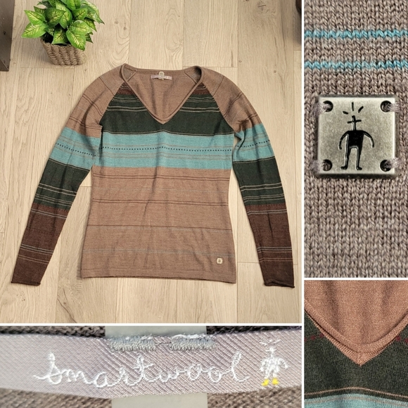Smartwool Sweaters - Smartwool Sulawesi Striped Merino Wool Blend Long Sleeve V-Neck Top, Women Small